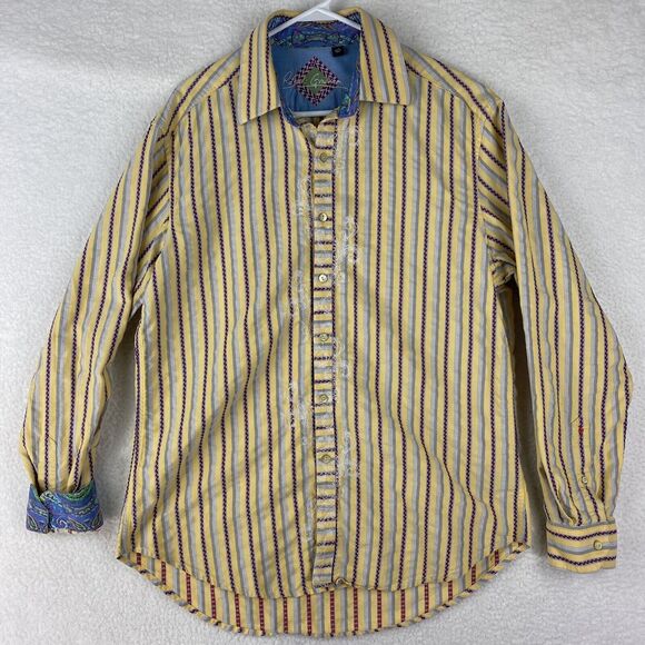 Robert Graham Other - Robert‎ Graham Shirt Mens Size L Yellow Silk Trim Flip Cuff Paisley Button Up